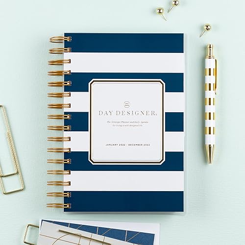 Miniatura 2 de Blue Sky Day Designer - Agenda diaria y mensual de 2022, 5 x 8 pies, cubierta flexible esmerilada, encuadernada con alambre, rayas azul marino