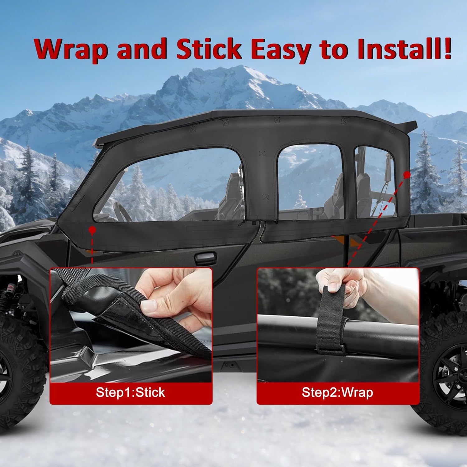 Soft Upper Door Windows for Polaris General 4 1000 & XP 4 1000 (2020-2026) – 4-Seat Crew Cab Only – Marine-Grade Clear Vinyl with Roll-Up Zippers – Weatherproof UTV Door Kit (Excludes 2-Seat Models)