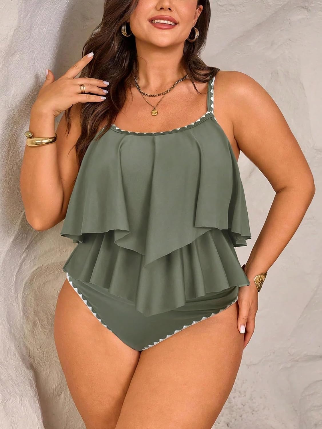 ZAFUL Women's Plus Size Tankini Swimsuits Two Piece Bathing Suit Color Block Tummy Control High Waisted Swimwear