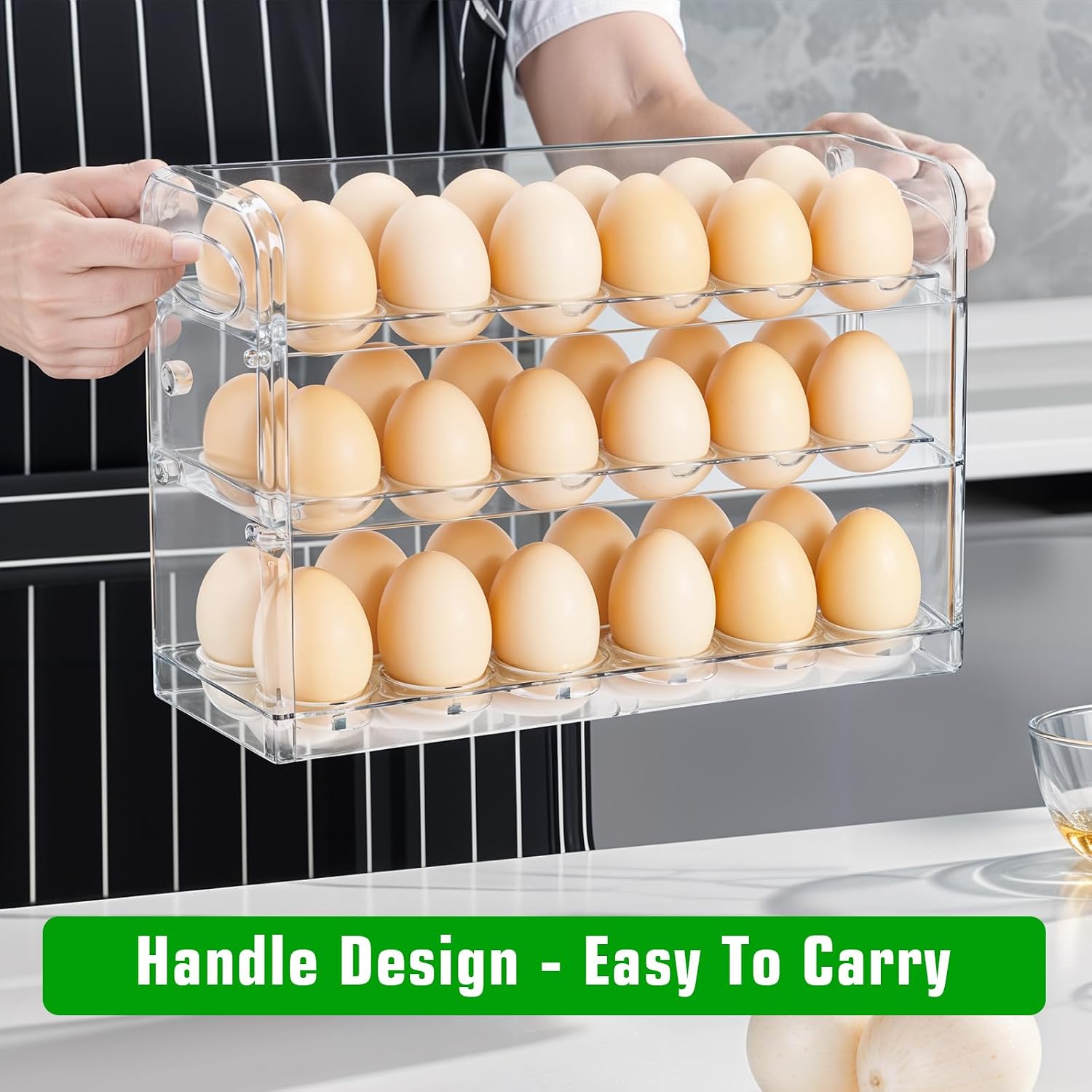 Clear Egg Holder for 36 Eggs, Egg Storage for Refrigerator, PET Egg Container for Kitchen Countertop, Egg Dispenser, Egg Tray