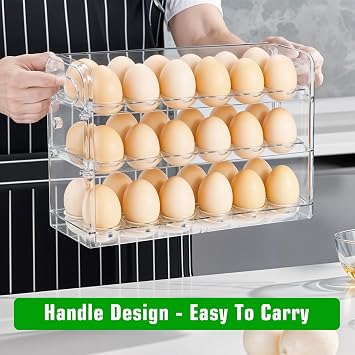 Clear Egg Holder for 36 Eggs, Egg Storage for Refrigerator, PET Egg Container for Kitchen Countertop, Egg Dispenser, Egg Tray