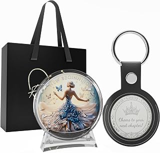 Coworker Leaving Gifts for Women, 3D New Beginnings Coin Keychain Set | Going Away Farewell Gift for Teacher, Nurse, Inspirational Keepsake with Display Stand, Protective Capsule & Gift Box