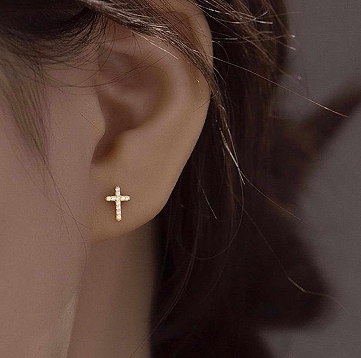 Cross Stud Earrings, Tiny Simple 14K White Gold Plated Small Cubic Zirconia Cross Earrings Stud for Women Men Silver Gold - Image 6