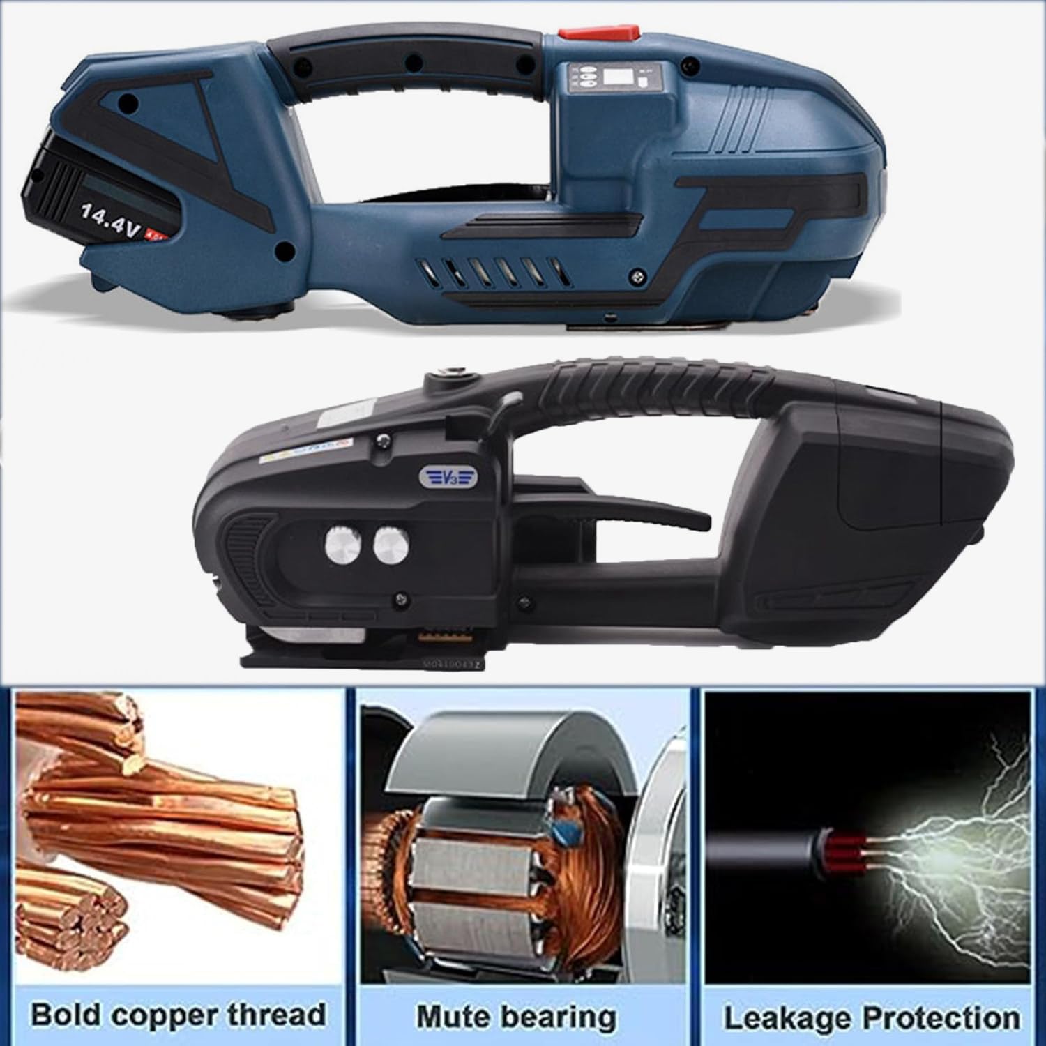Reggiatrice elettrica tenuta in mano portatile, strumento di reggiatura automatico con due batterie da 4000 mAh
