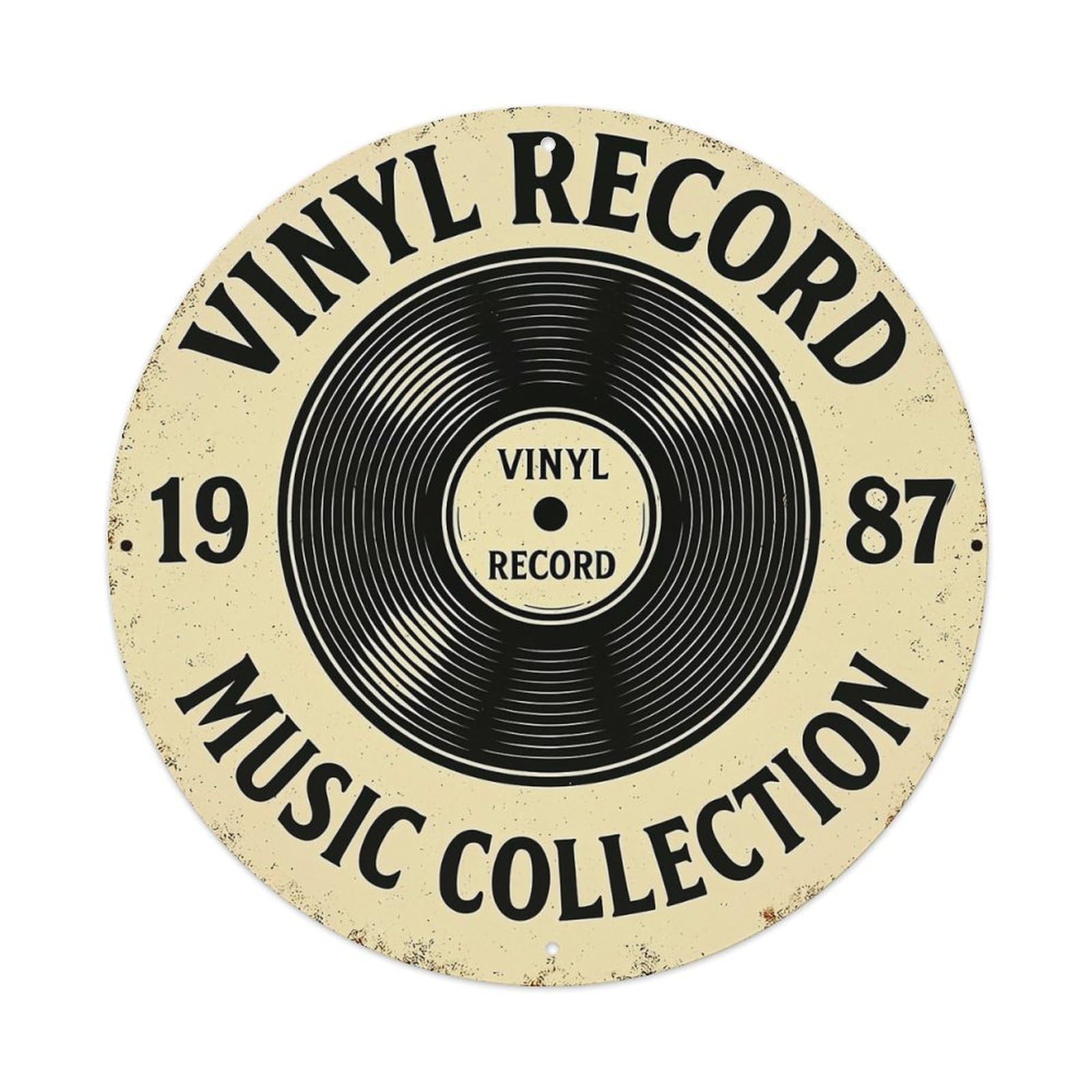 Vinyl Record Music Collection 1987 Round Metal Tin Sign Vintage Wall Decor, Bar Garage Cafe Kitchen Home Wall Art Poster 8x8inches
