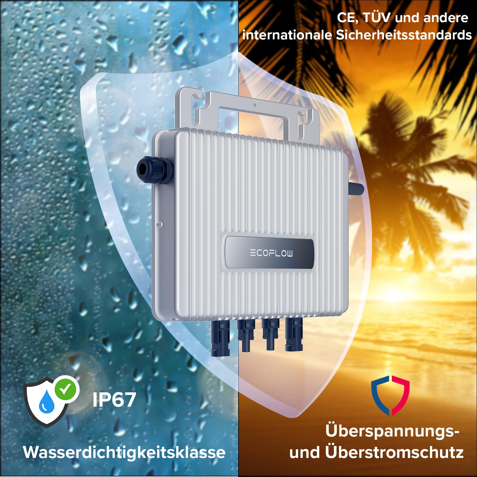SUNNIVA 1840W Balkonkraftwerk BIFAZIAL FULLBLACK komplett Steckdose ECOFLOW 800W Wechselrichter, PV Solaranlage, 4x 460W Glas-Glas Solarmodule, inkl. 5m Kabel, Bluetooth WIFI, Komplettset