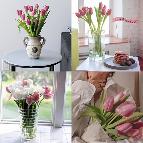 Miniatura 4 de JIFTOK 30 piezas de tulipanes, flores artificiales para decoración, flores sintéticas, tulipanes de tacto real, ramo de arreglos para boda, hogar,