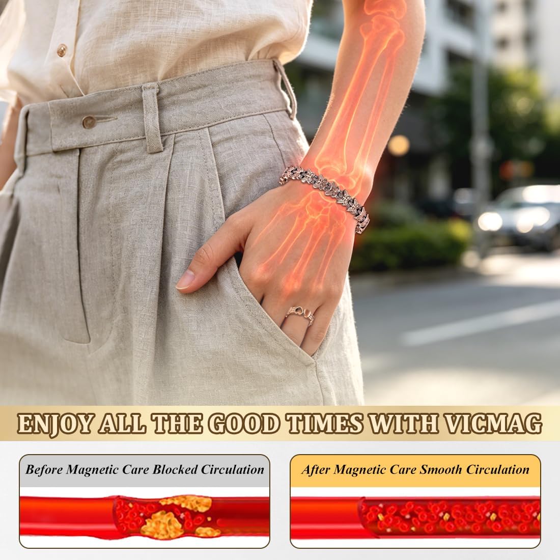 Vicmag Copper Bracelets for Women Magnetic Ring Set, 3800 Gauss Magnets