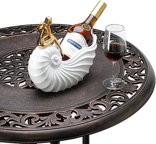 Miniatura 8 de Henf Mesa de comedor de aluminio fundido para exteriores con agujero de paraguas de 2 pulgadas, 32 pulgadas de diámetro, mesa de comedor redonda