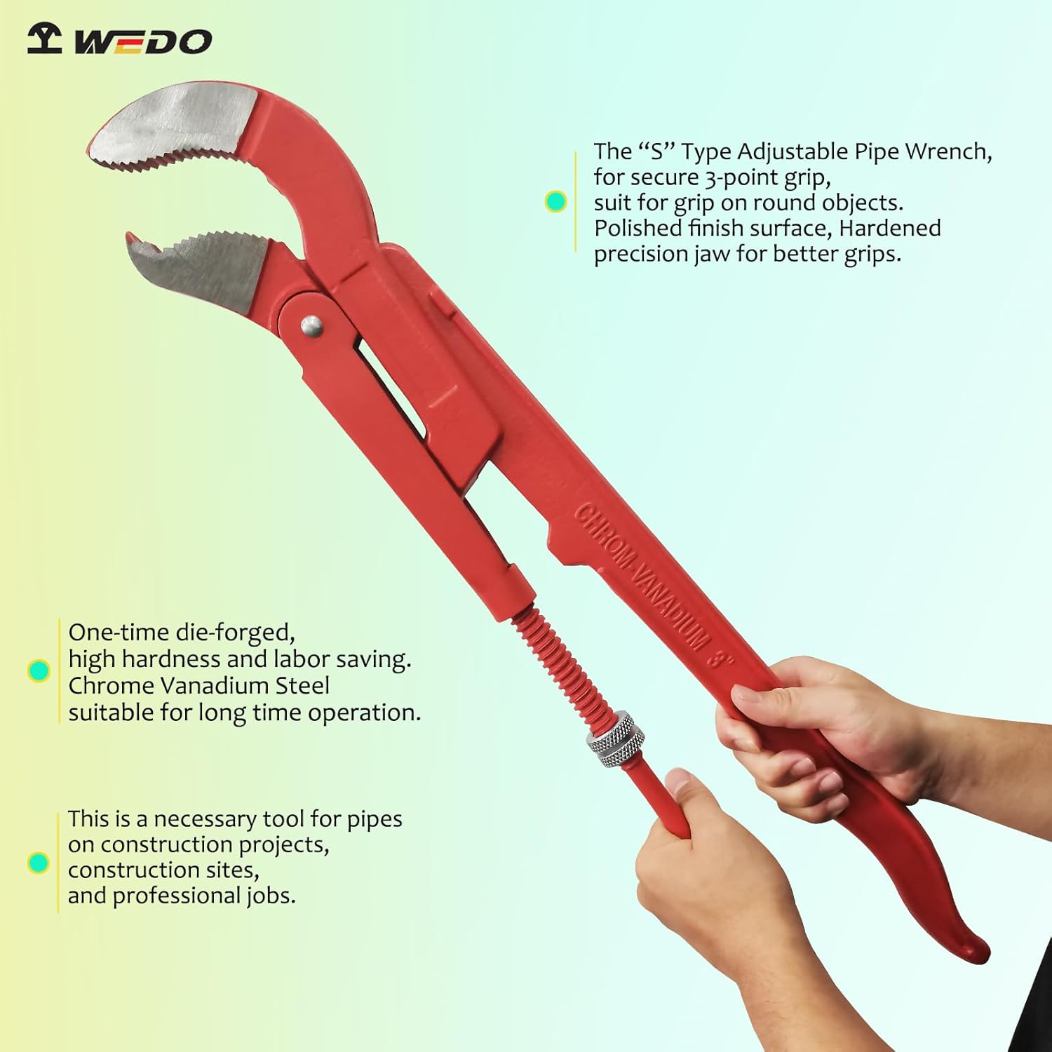 WEDO Swedish Pipe Wrench S-Type, Water Pump Wrench, Max Jaw Opening 82mm,Length 535mm,Optimal Jaw Opening 2"(50mm),CR-V Steel, Die-forged, Heat Treatment