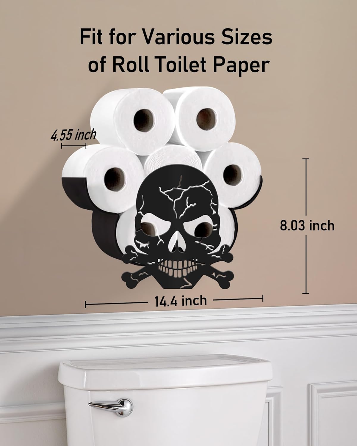 Skull Toilet Paper Holder for Extra 8 Rolls, Unique Decorative Toilet Paper Storage Wall Mounted, Farmhouse Bathroom Animal Decor Accessories Storage Cabinet