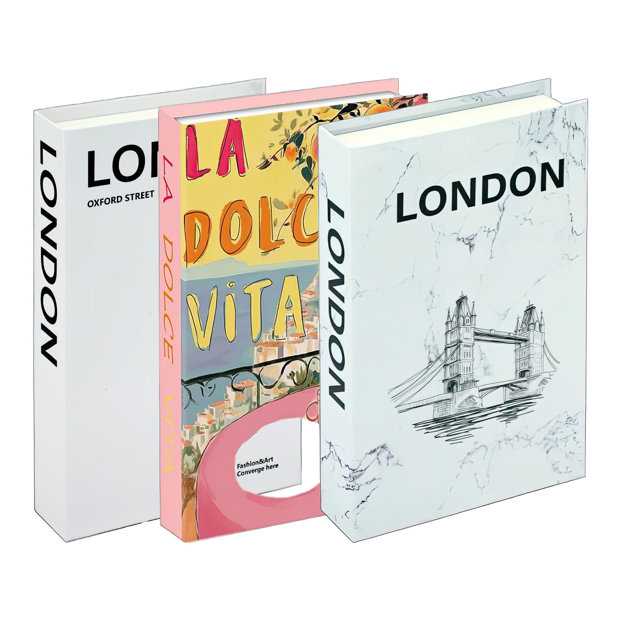 Travel Theme Decorative Book Set of 3 Fake Books for Coffee Table Living Room Display