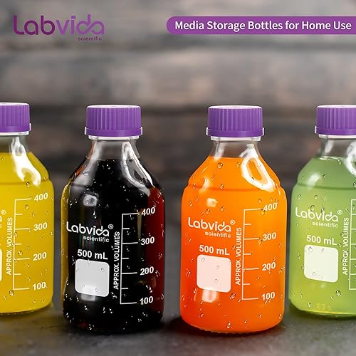Miniatura 3 de 6 botellas redondas de almacenamiento de medios de 8.5 fl oz, con tapa de rosca GL45 en morado, 3.3 botellas de reactivo de borosilicato para