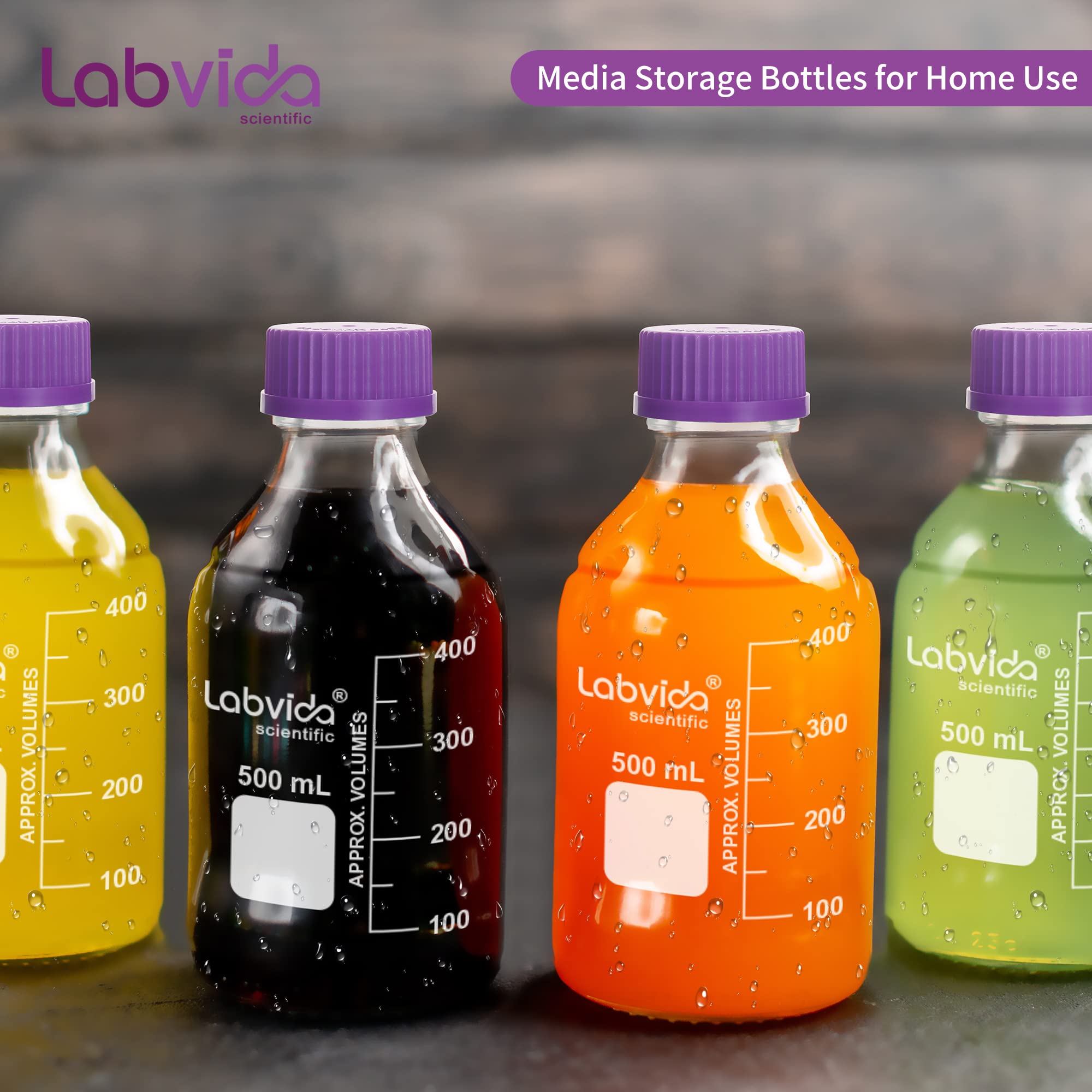 6 bottiglie rotonde da 150 ml, con tappo a vite GL45 in viola, 3,3 bottiglie di reagenti in borosilicato per laboratori, scuole e bottiglie di vetro per uso domestico, LVAD012