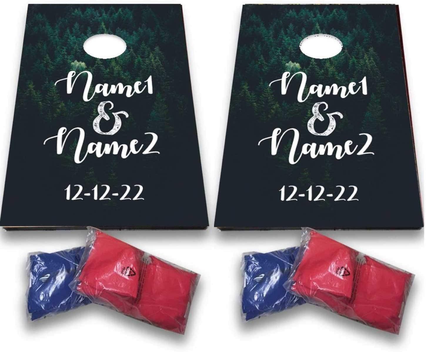 VictoryStore Cornhole Games - Custom Wedding Bag Toss Game - Woodsy Wedding Forest Cornhole
