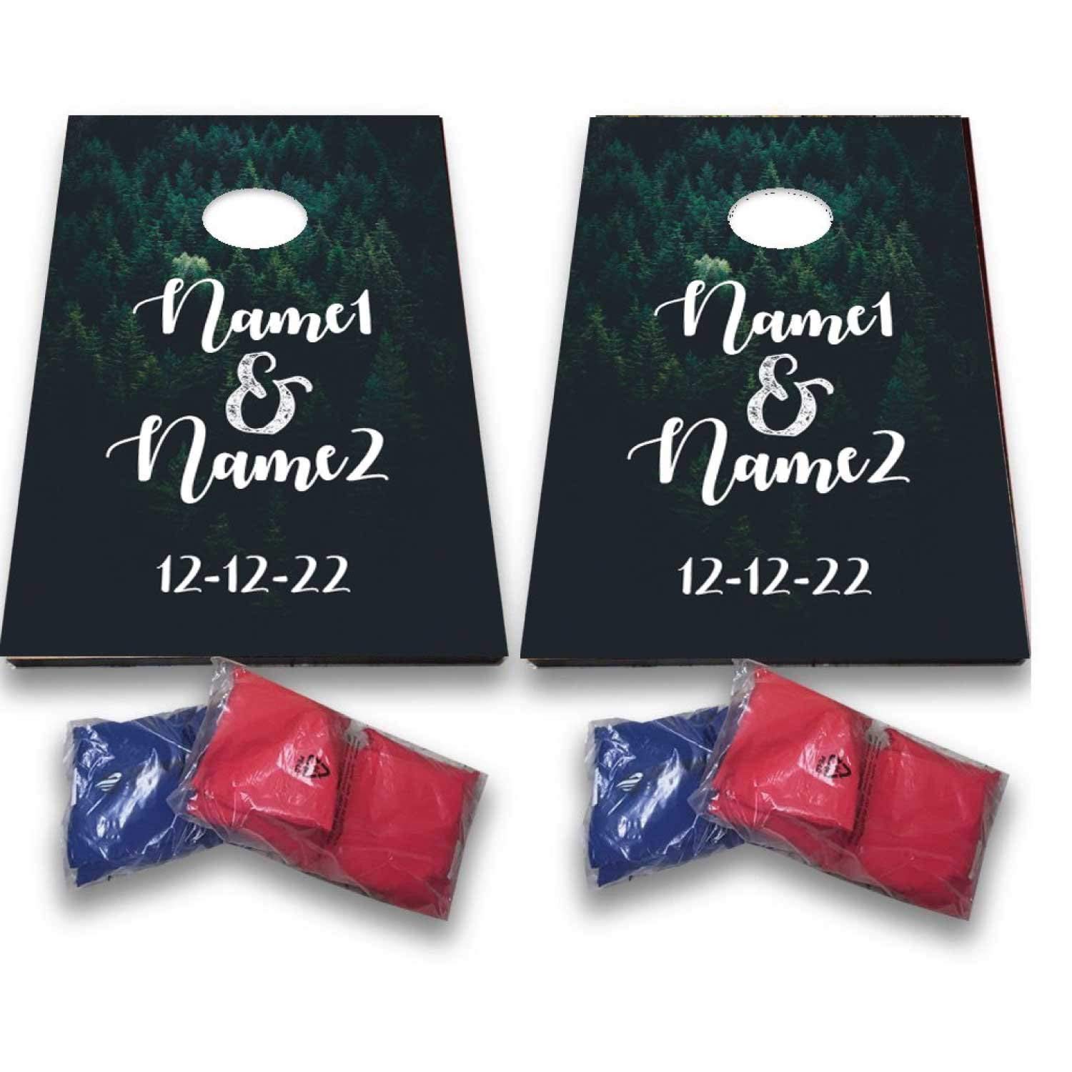 VictoryStore Cornhole Games - Custom Wedding Bag Toss Game - Woodsy Wedding Forest Cornhole