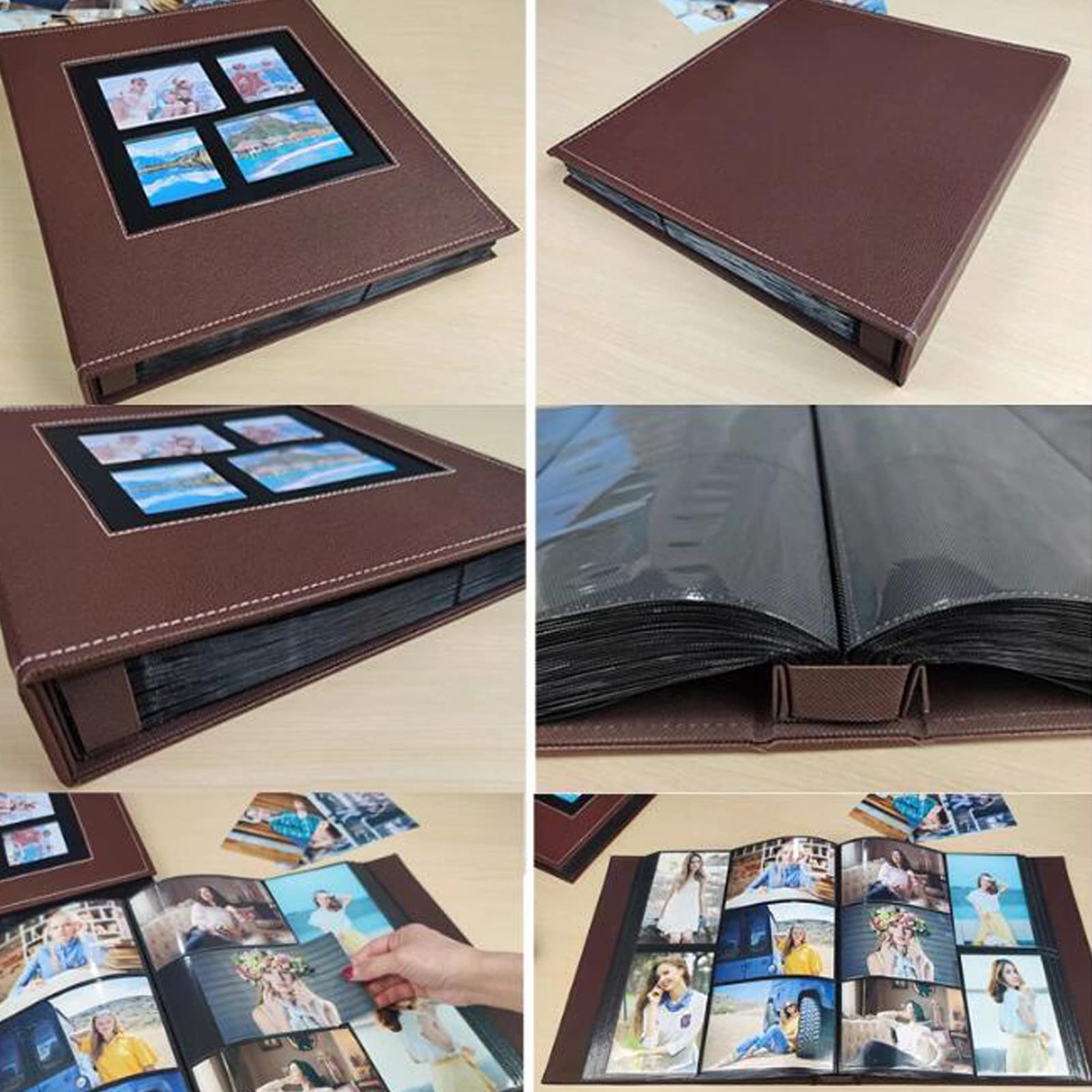 Album photo de 15,2 cm avec couverture en cuir - Grande capacité - 600 pochettes - Album photo pour famille, mariage, vacances