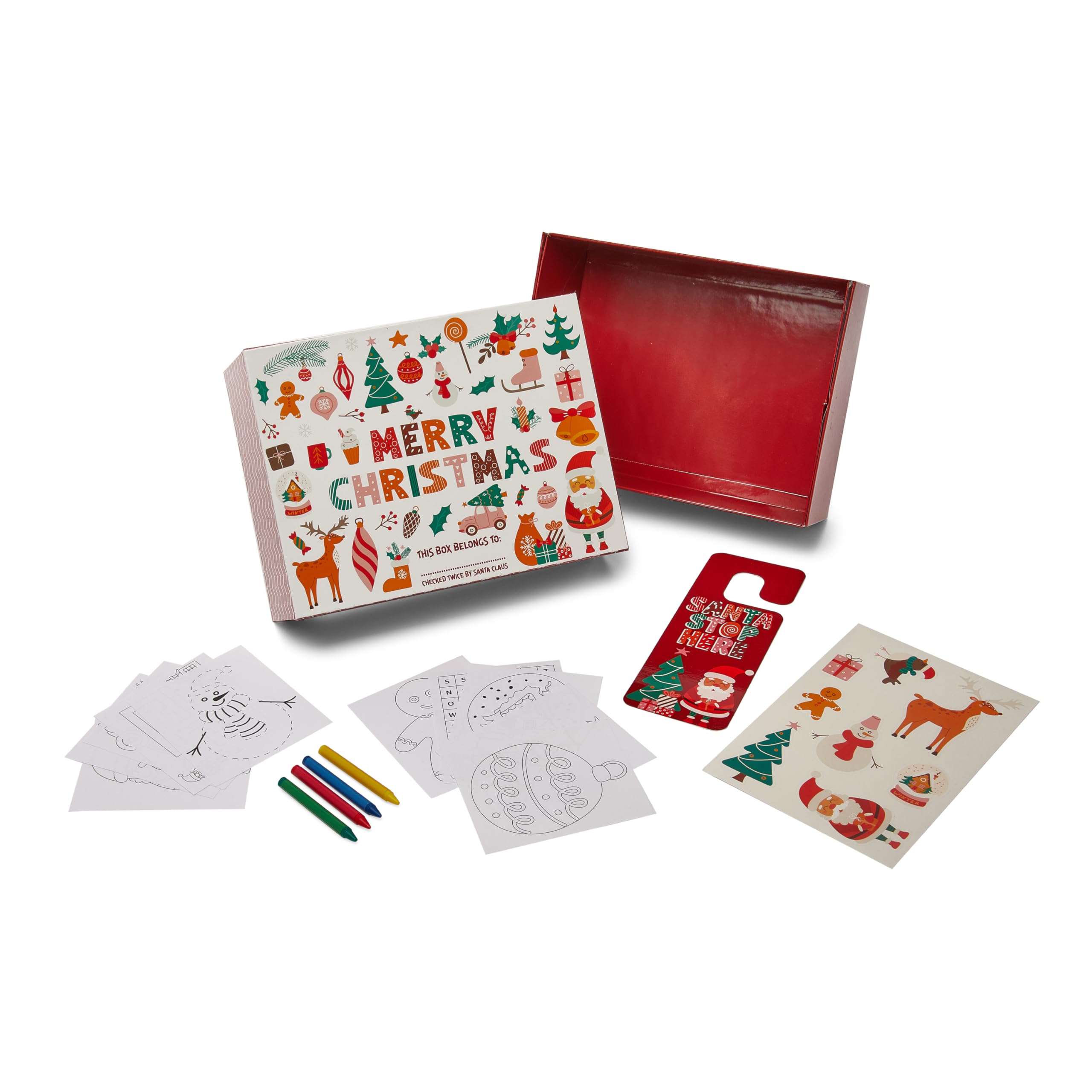 Santa Christmas Eve Box Fillers with Coloring Pages, Stickers, Crayons & Door Sign – Festive Activity Set for Kids, Arts & Crafts Set, Xmas Eve Box for Girls & Boys, Creative Festive Fun