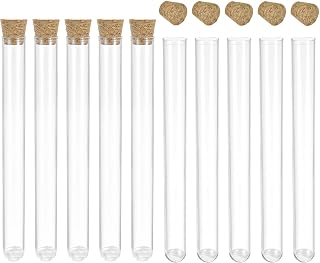 uxcell 10Pcs PS Plastic Test Tubes with Cork Stoppers, Round Base, 16x150mm, Storage Container for Scientific Experiments Sample Display Decorations