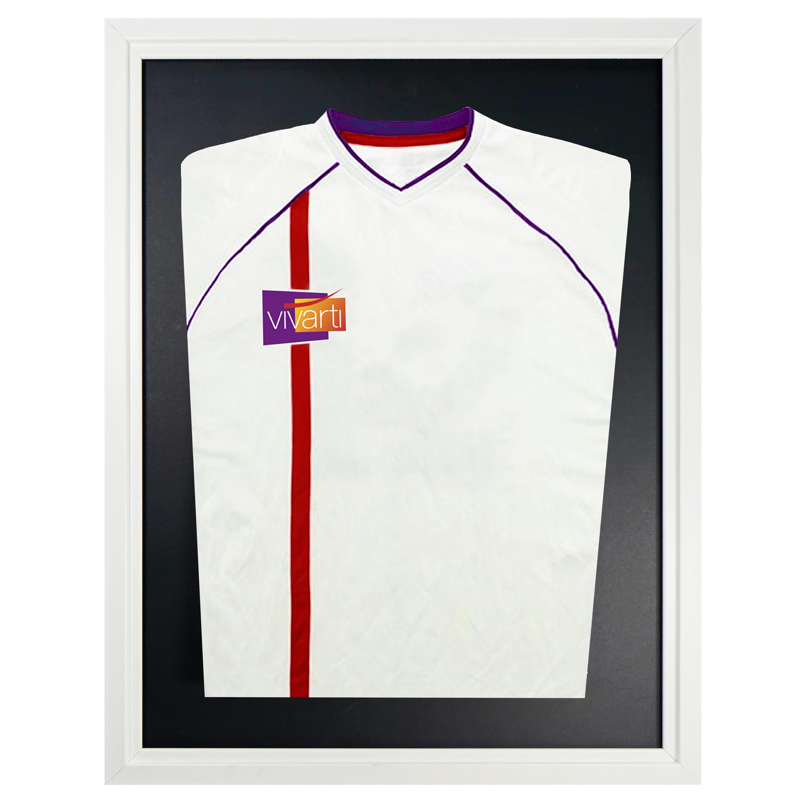 Vivarti DIY Tapered Junior Standard Sports Shirt Display Frame for Football Shirt, Rugby Shirt, Band T-Shirt Shadow Box - 50 x 70cm - White Frame, White Inner Frame, Black Backing Card