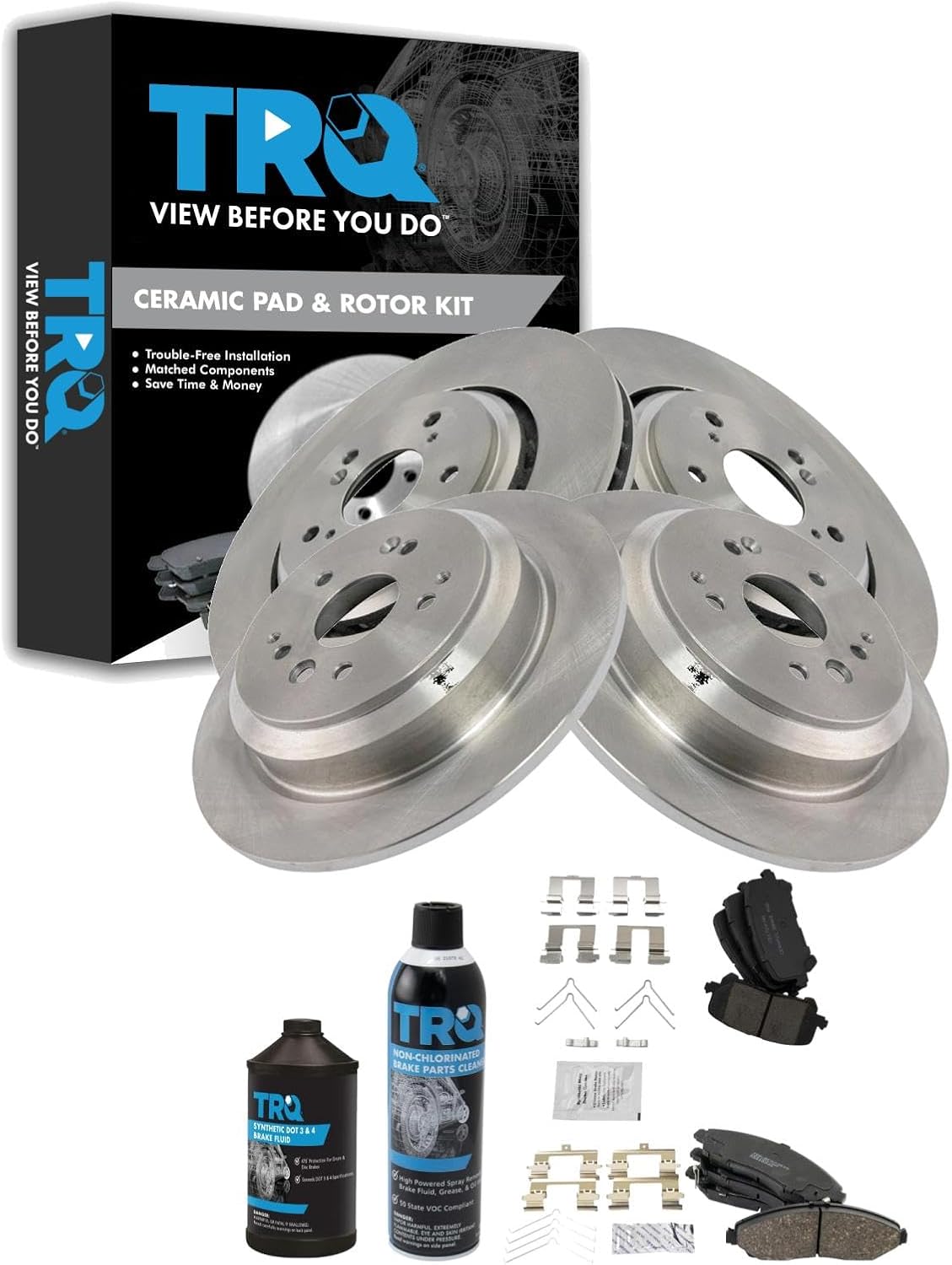 TRQ Front and Rear Brake Pad & Rotor Kit Brake Chemical Kit Brake Pads Brake Rotor Ceramic Compatible with 2014-2016 Acura MDX