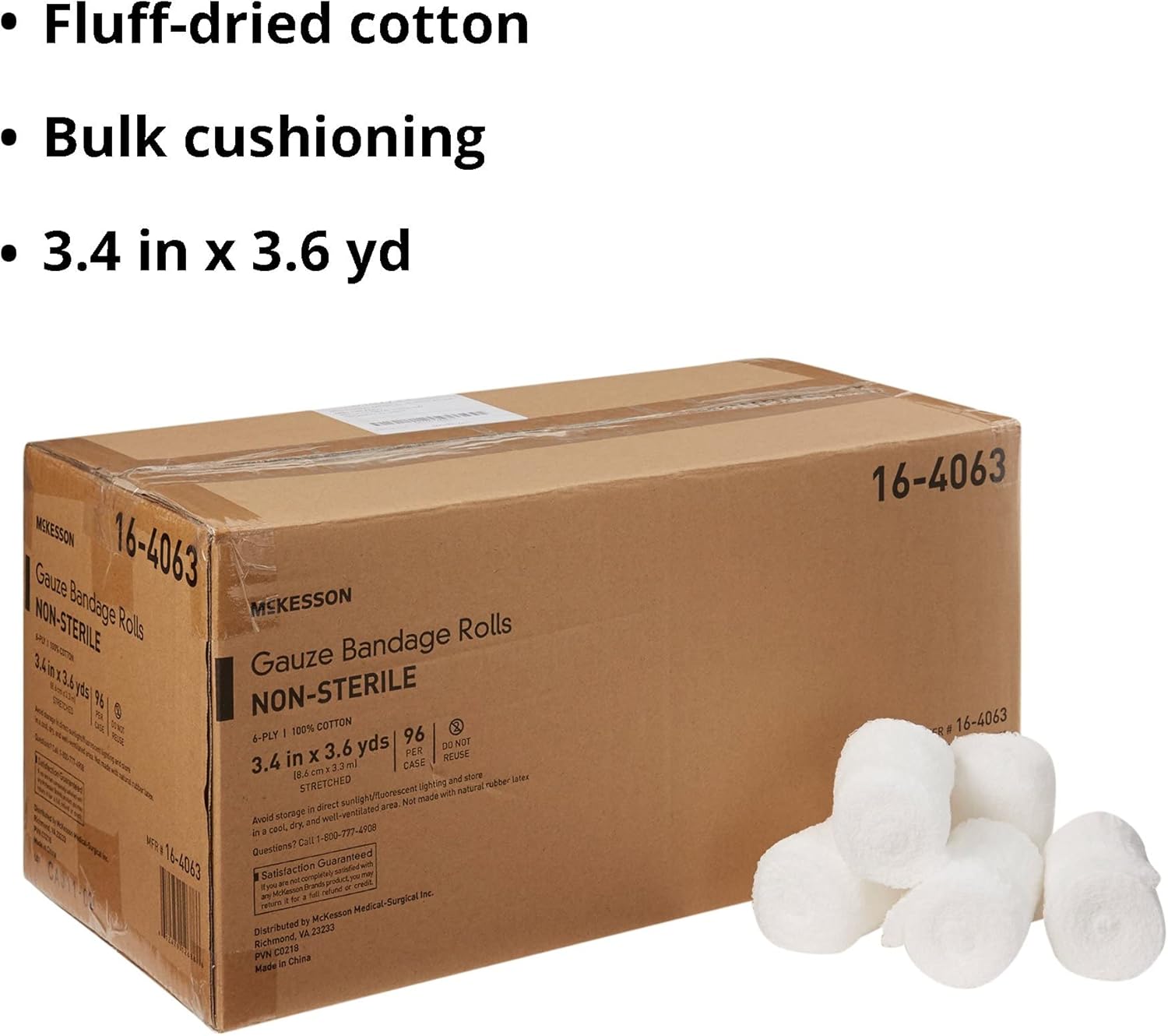McKesson Gauze Bandage Rolls, Non-Sterile, 6-Ply, 100% Cotton, 3 2/5 in x 3 3/5 in, 96 Count