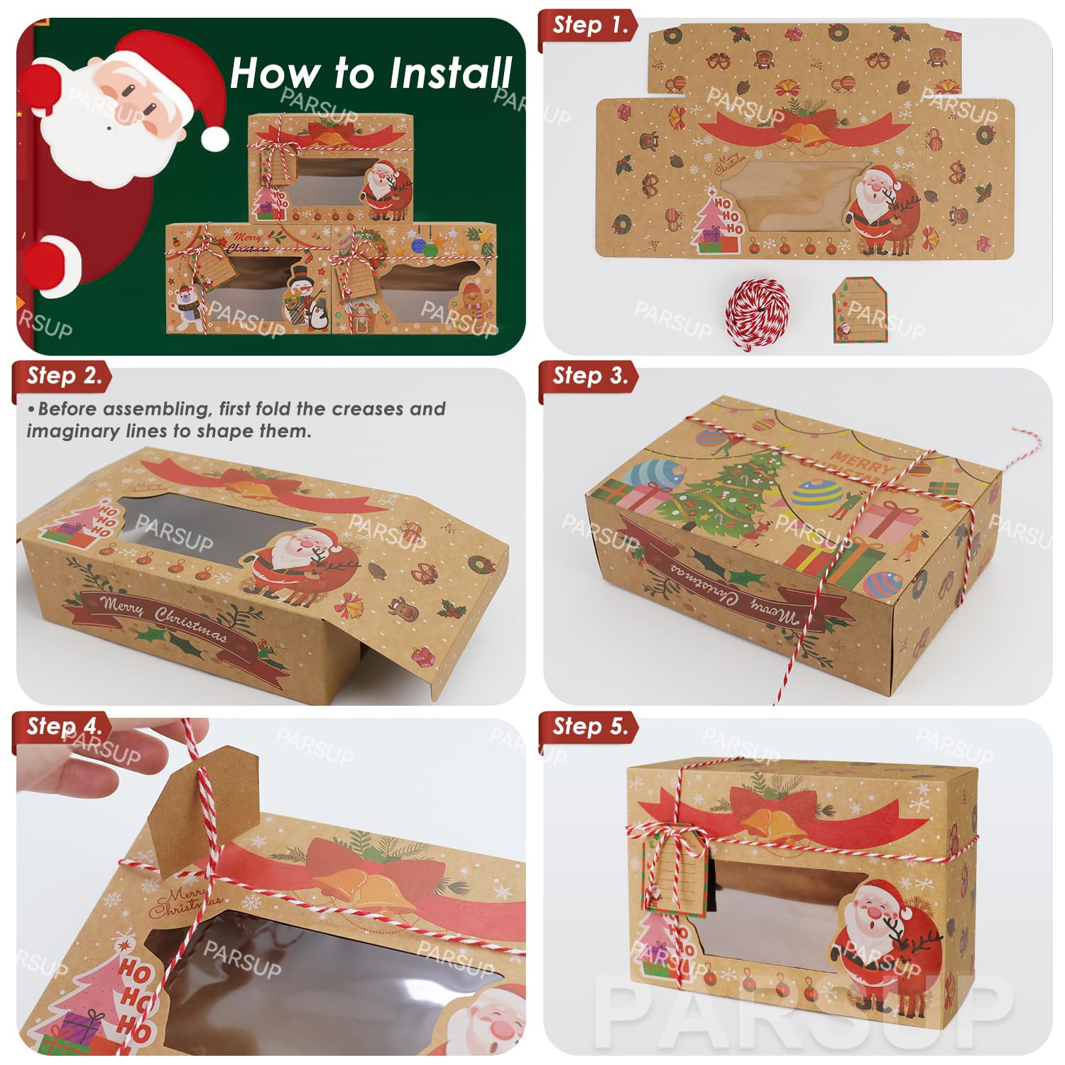 12 Scatole Per Biscotti Natalizie In Carta Kraft Con Finestra – Confezione Regalo Con Pupazzo Di Neve, Albero, Babbo Natale, Alce – 22x15x7 Cm