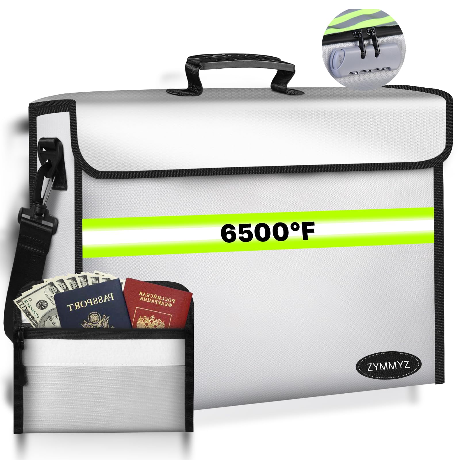 File Organizer Bag with Removable Folder Layers/Wallet,6500°F Fireproof Document Organizer with Lock&Reflective Strip,Portable Home Travel Safe