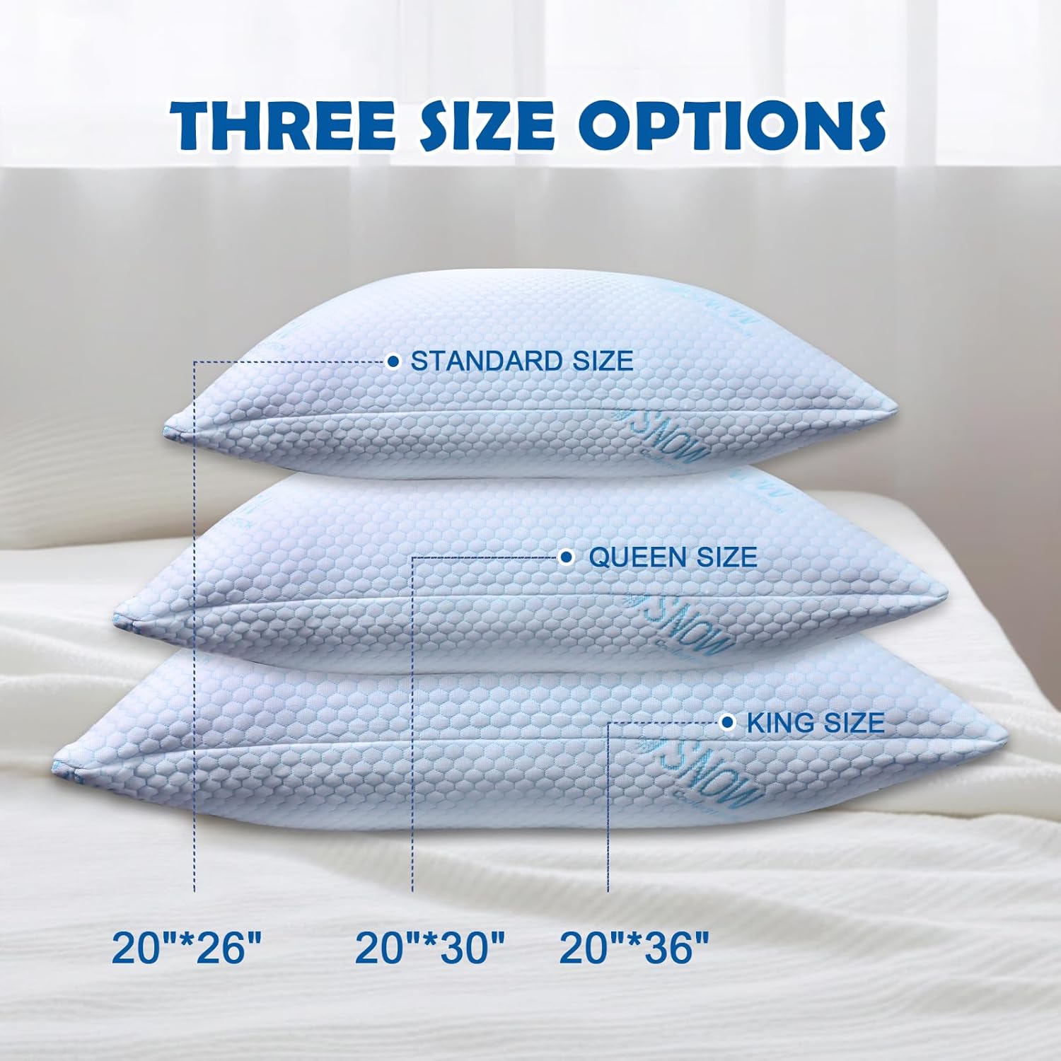 Cooling Pillows Queen Size Set of 2 - Shredded Memory Foam Cold Pillows That Stay Cold Soft Pillow for Sleeping, Adjustable Bed Pillow for Side, Back, and Stomach Sleepers - Image 3
