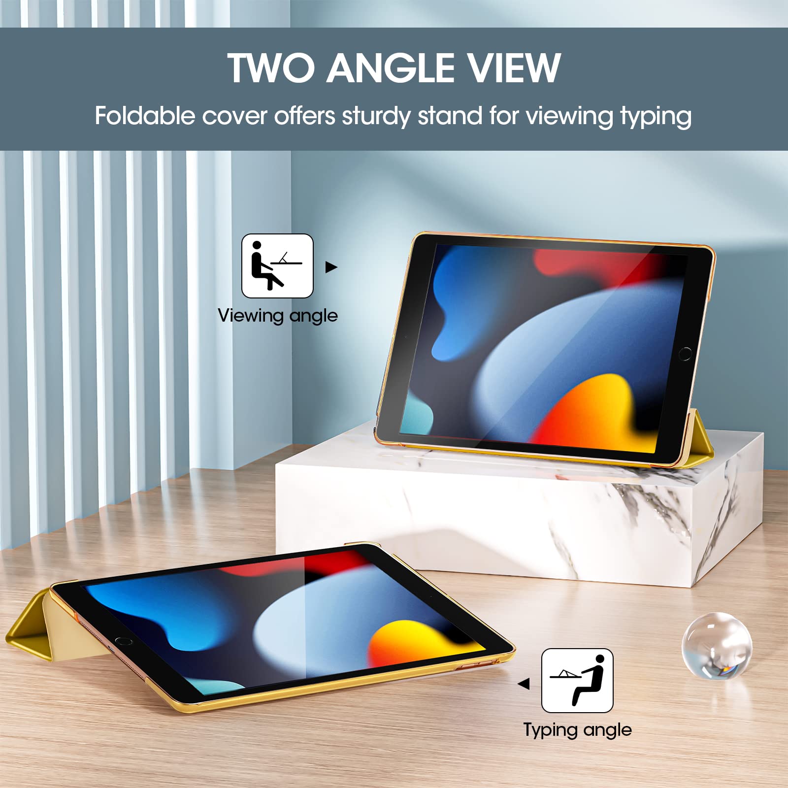 ProCase Cover per iPad 9 2021/8 2020/7 2019/iPad 10.2” Custodia[A2602 A2603 A2604 A2605 A2270 A2428 A2429 A2430 A2197 A2198 A2200], Smart Cover Sottile Leggero Traslucida Smerigliata -Giallo