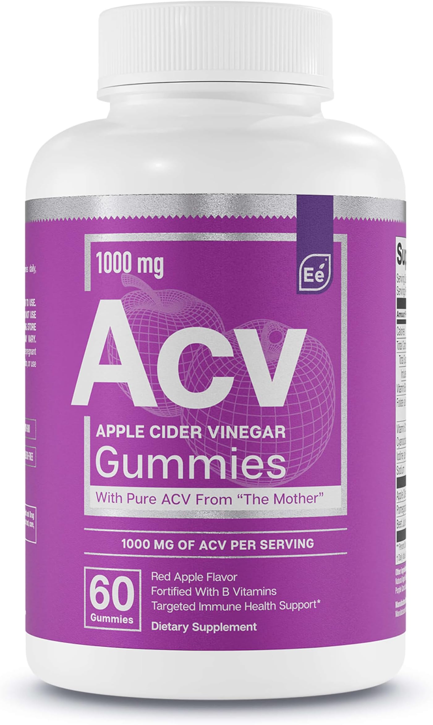 Essential Elements Apple Cider Vinegar Gummies from The Mother - Naturally-Sourced, Vegan ACV with Folic Acid and Vitamin B6 & B12 60 Count