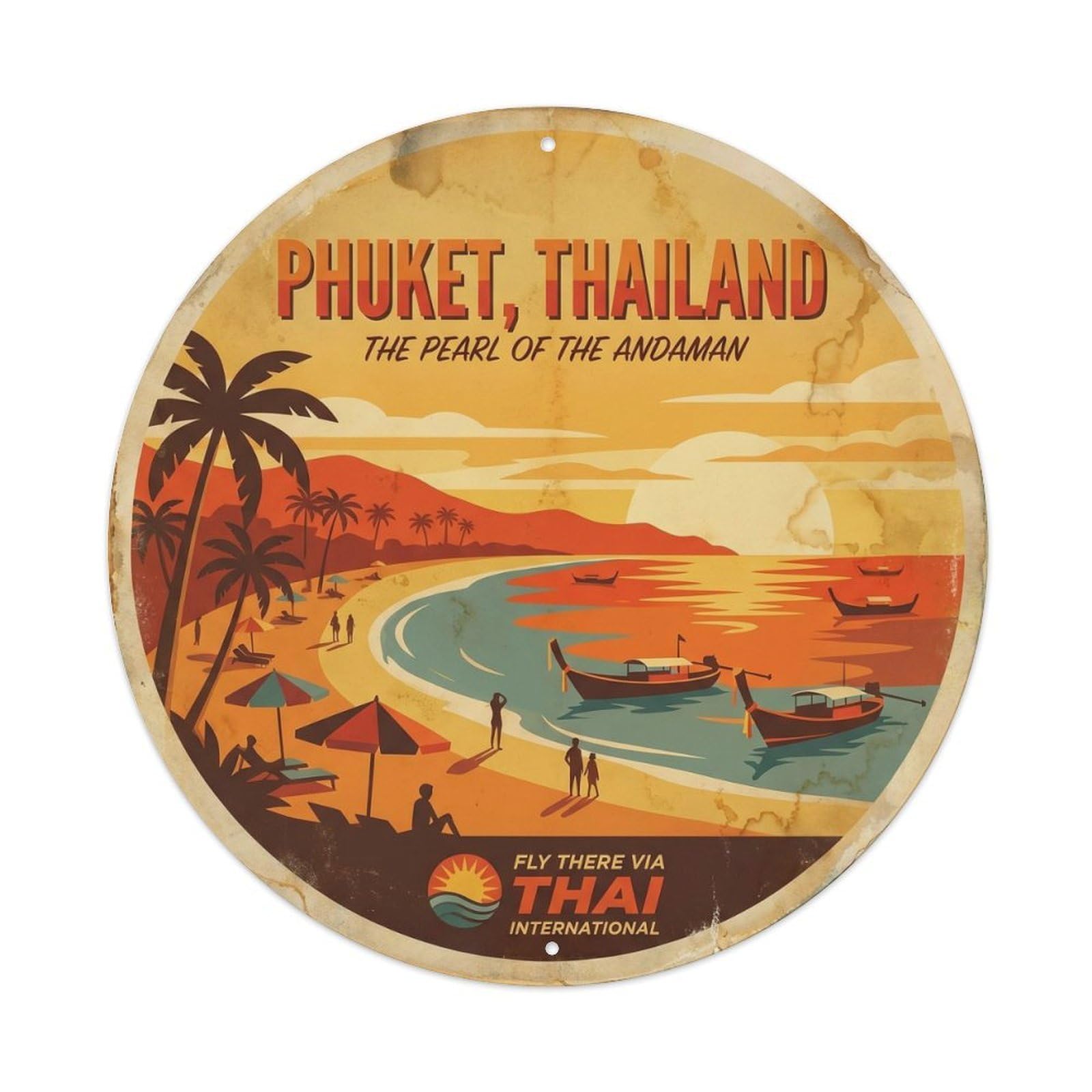 Phuket Patong Beach Sunset Island Scenery Ocean Retreat Metal Tin Sign