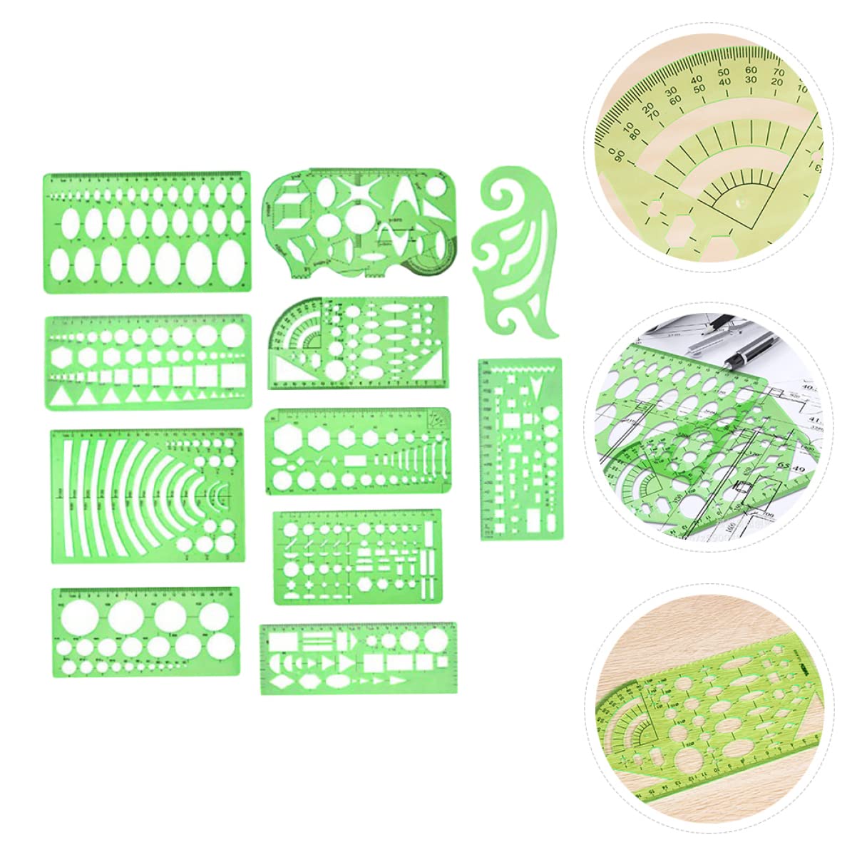 Gatuida Set 11 Pezzi Righelli Geometrici in Plastica Traslucida Stencil di Misurazione per Disegno Tecnico Scolastico e Progettazione Architettonica