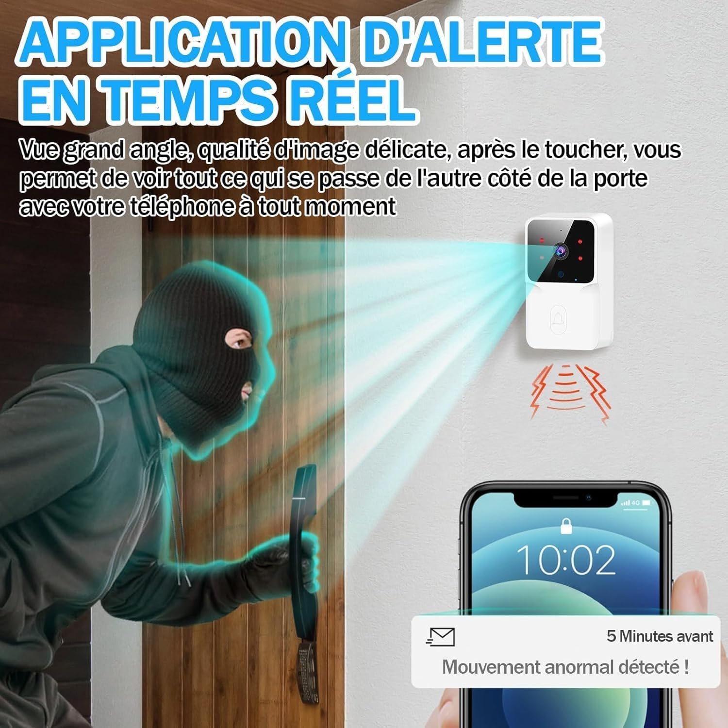 Sonnette sans Fil Extérieure Étanche,Sonnette Vidéo sans Fil avec Caméra,1080P Surveillance WiFi de Vision Nocturne HD,Audio Bidirectionnel, Alertes de Détection Humaine (Small)