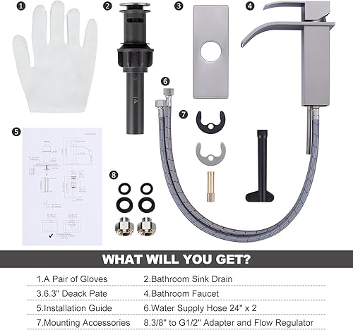 Miniatura 6 de Grifo de baño en cascada de níquel cepillado ARCORA Grifo mezclador de lavabo de baño de un solo orificio con líneas de suministro y drenaje