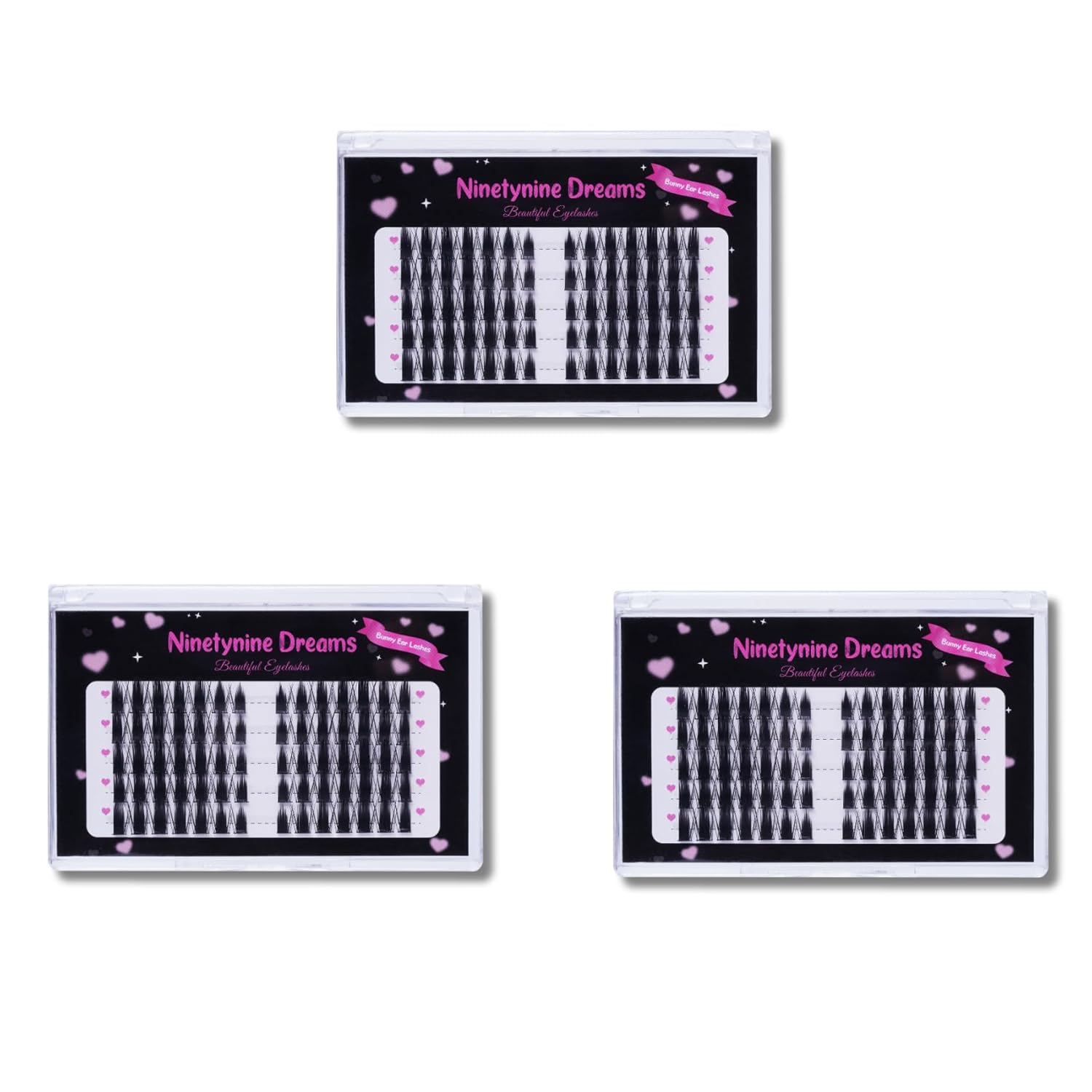 Ninetynine Dreams 70PCS Bunny Ear Lashes (10-14mm) C+ Curl Individual False Eyelash Extension Thin Band Reusable Manhua Manga Anime Volume Lashes Clusters (3 Packs)