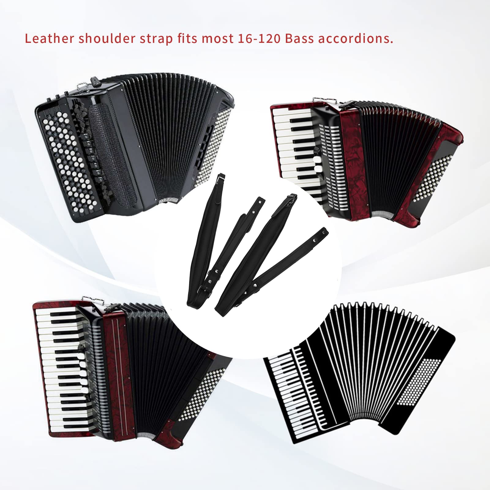 Cinghie per Fisarmonica Nere, Cinghie per Fisarmonica in Morbida Pelle PU, Tracolla per Fisarmonica Regolabile, Accessori per Strumenti Musicali, per la Maggior Parte delle Fisarmoniche con 16-120 Bas