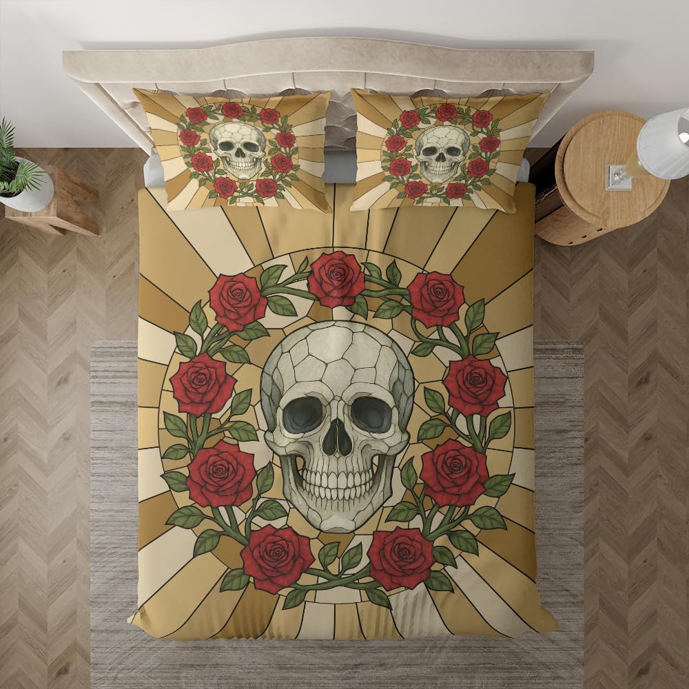 ThuhaTree Store Floral Skull Bedding Set – Bedding Set with Floral Skull Theme