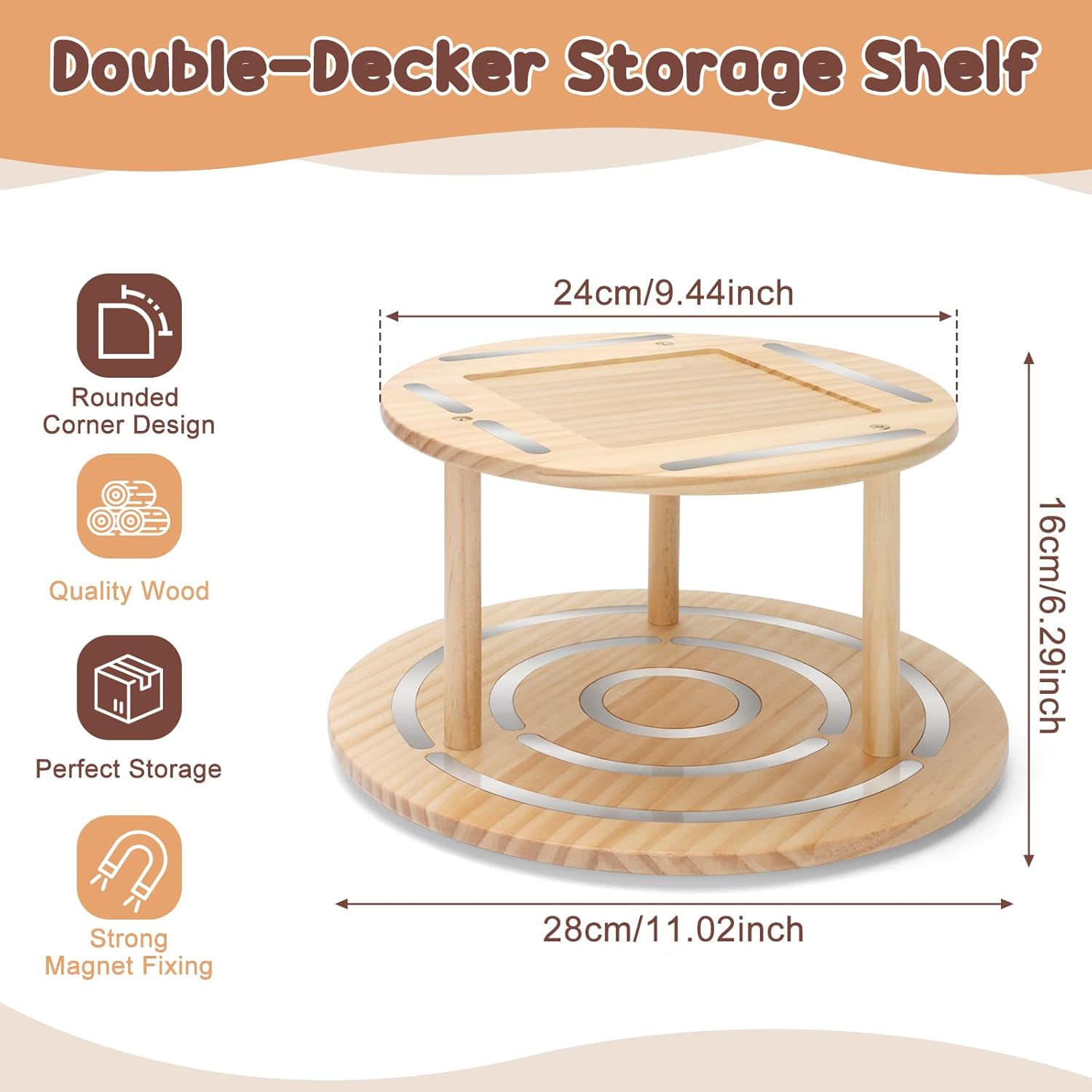 360° Rotating Storage Shelf for Toniebox1/2, 2-Tier Organizer Holder for 20~30 Tonies Figures, Wooden Magnetic Stand Display for Tonie Box Characters Tonieplay Game Controller