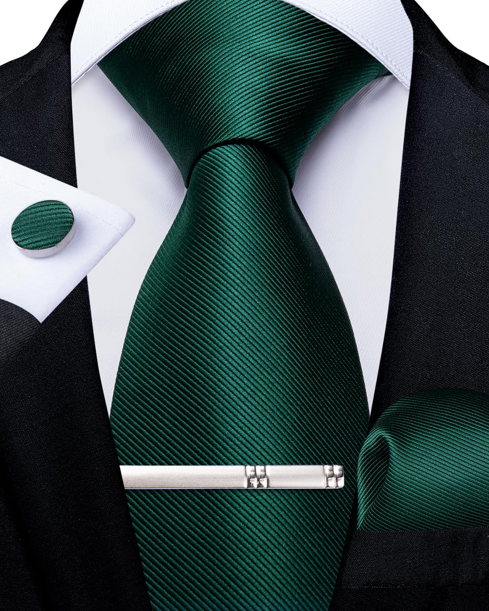DiBanGu Corbata de color sólido para hombre, corbata formal de seda y pañuelo, gemelos de corbata para fiesta de boda
