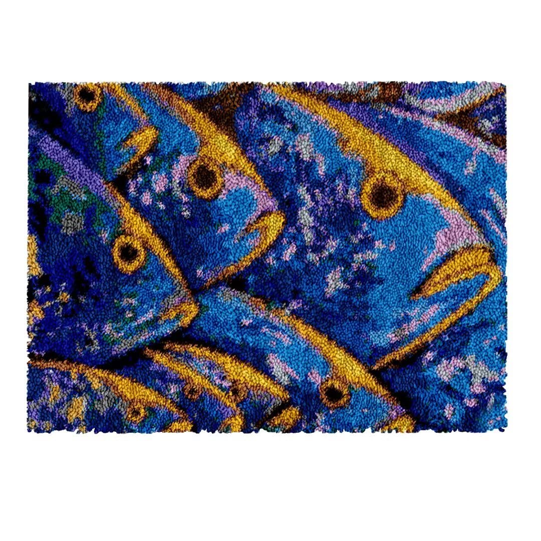 ROCKY&CHAO Myriad Choices Latch Hook Kits, DIY Latch Hook Rug Kit, Cross Stitch Rug Making Kit, Carpet Making Crochet Kits Embroidery Kits Needlework Crafts for Home Decor, 50X38CM, Fish
