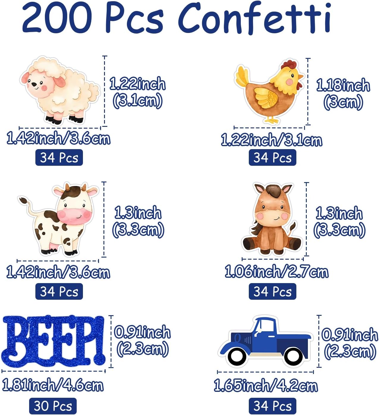 200Pcs Blue Truck & Farm Animals Confetti - Blue Truck Birthday Confetti - Cartoon Farm Animals - Cow Sheep - Baby Shower Supplies