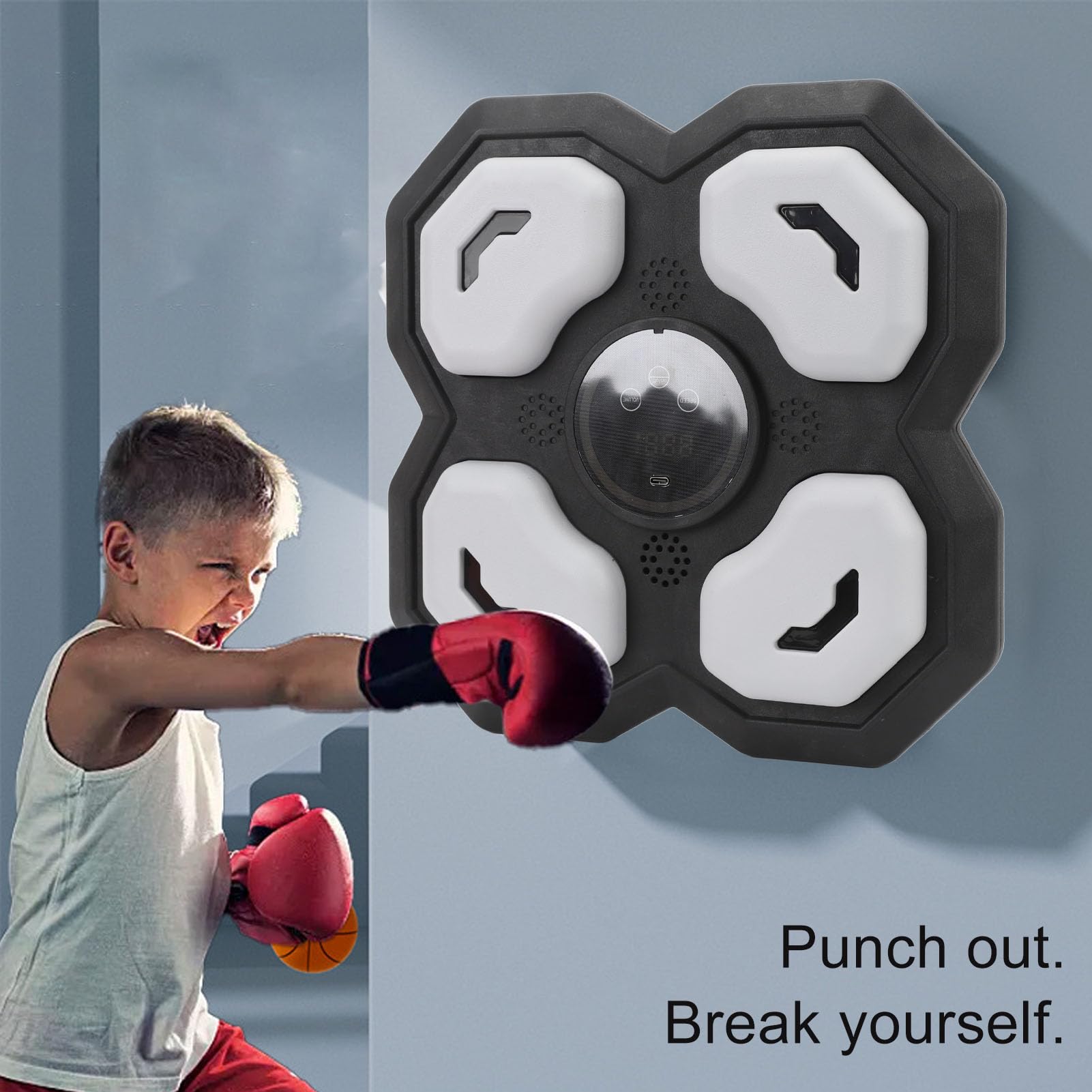 Asixxsix Máquina de Boxeo de Música Electrónica, Entrenador de Boxeo de Música Inteligente Montado en la Pared con Guante de Boxeo, Objetivo de Boxeo Electrónico, Objetivo de Perforación,