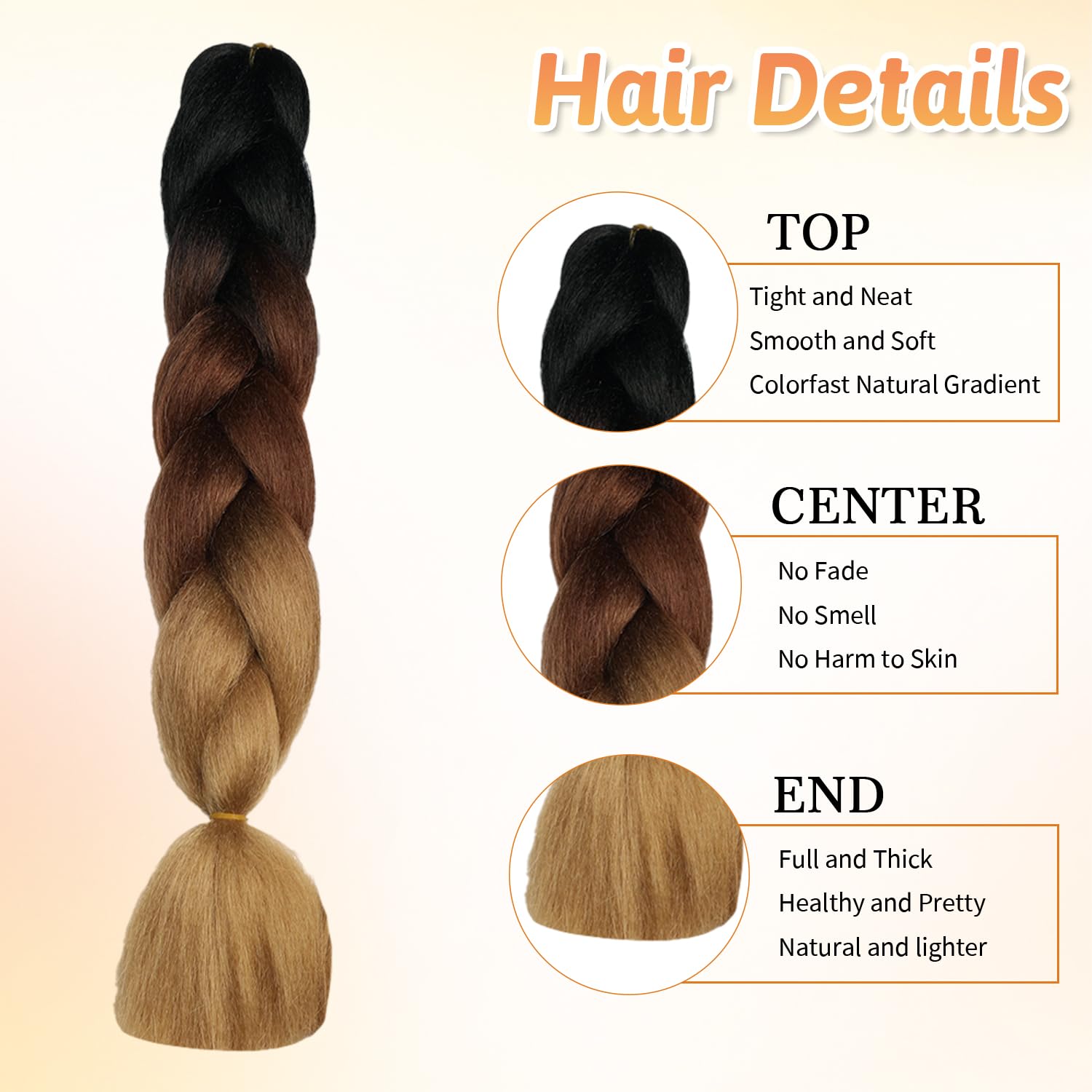 ShowJarlly Capelli per Treccine Africane Jumbo Treccia Capelli 24" Morbido Extension per Treccine Africane 1 Pack Treccine Africane Extension Capelli（Nero/Marrone Scuro/Marrone Chiaro#）