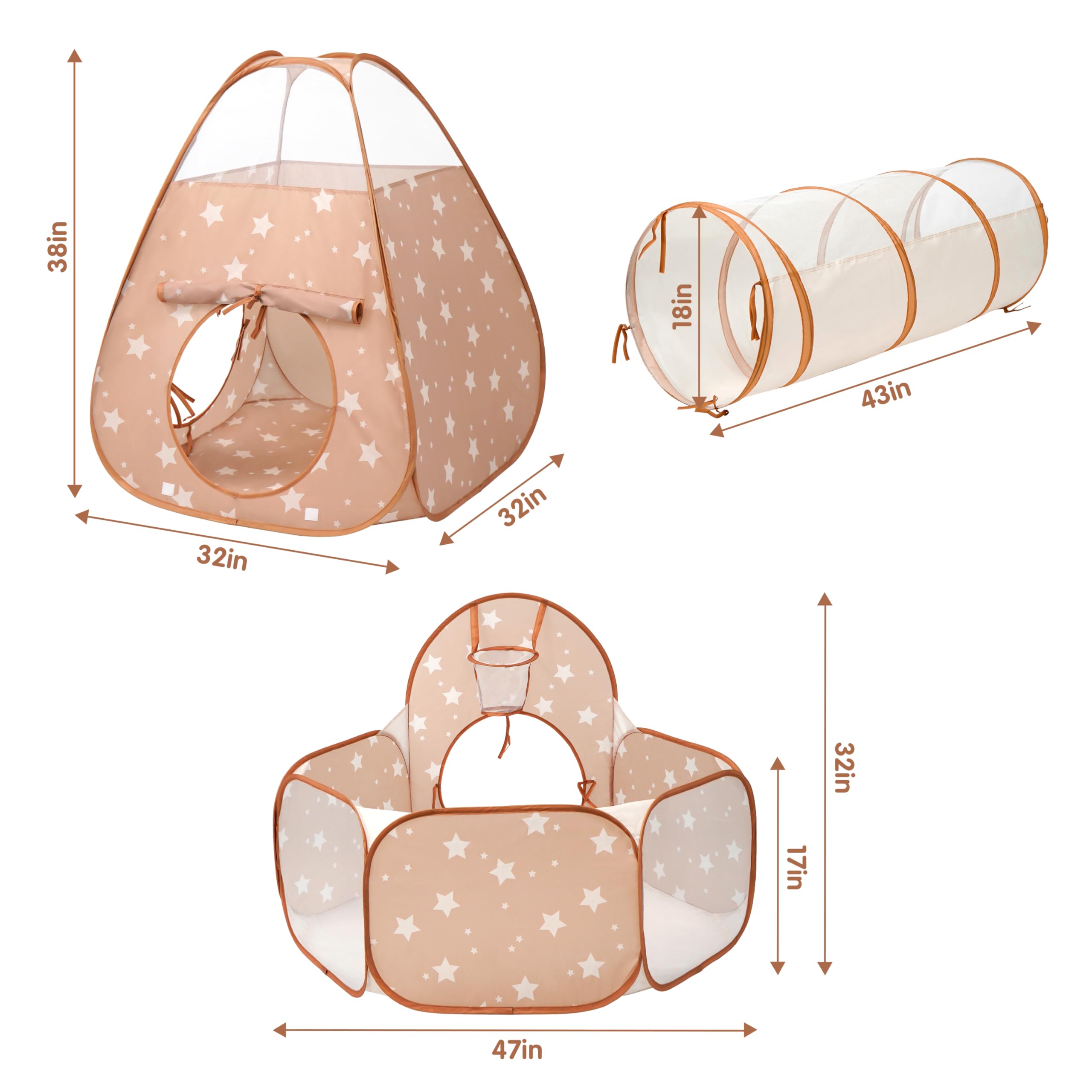 3 in 1 Pop Up Kids Play Tent with Tunnel and Ball Pit for Kids Boys, Girls, Babies and Toddlers, Indoor/Outdoor Playhouse - Image 4