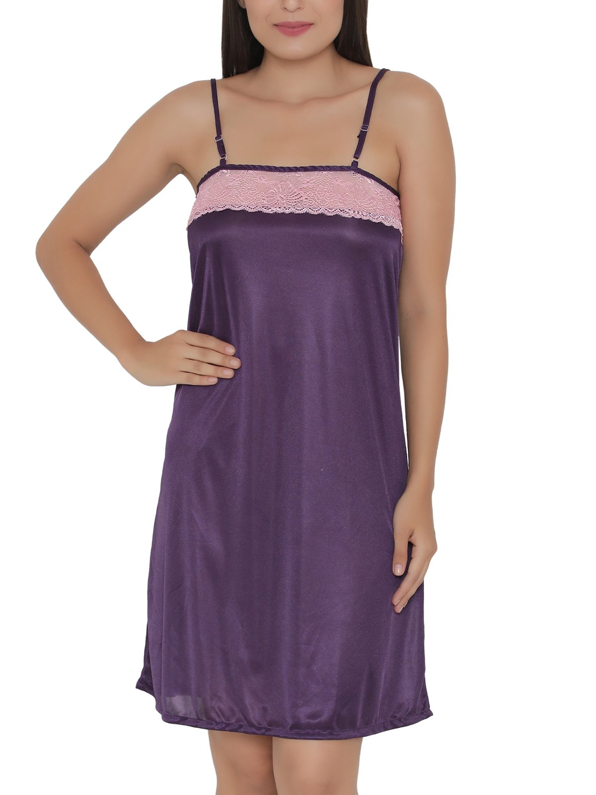 Women's Satin Short Nighty with Lace-image-45