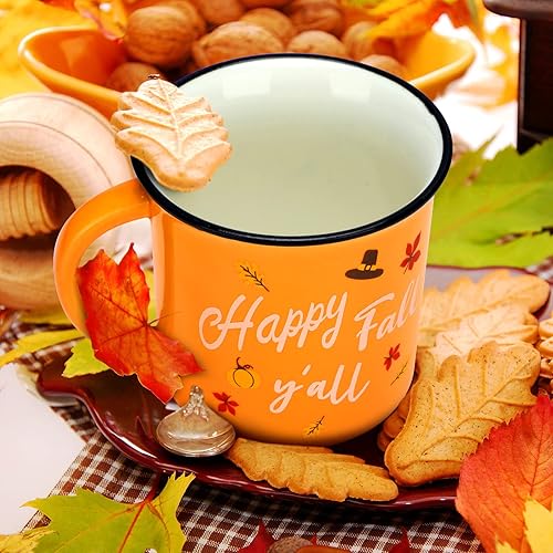 Miniatura 4 de 2 tazas de café otoñales Happy Fall Y'all Camper, taza de cerámica de Acción de Gracias, tazas de café de calabaza, tazas de café de 14 onzas de