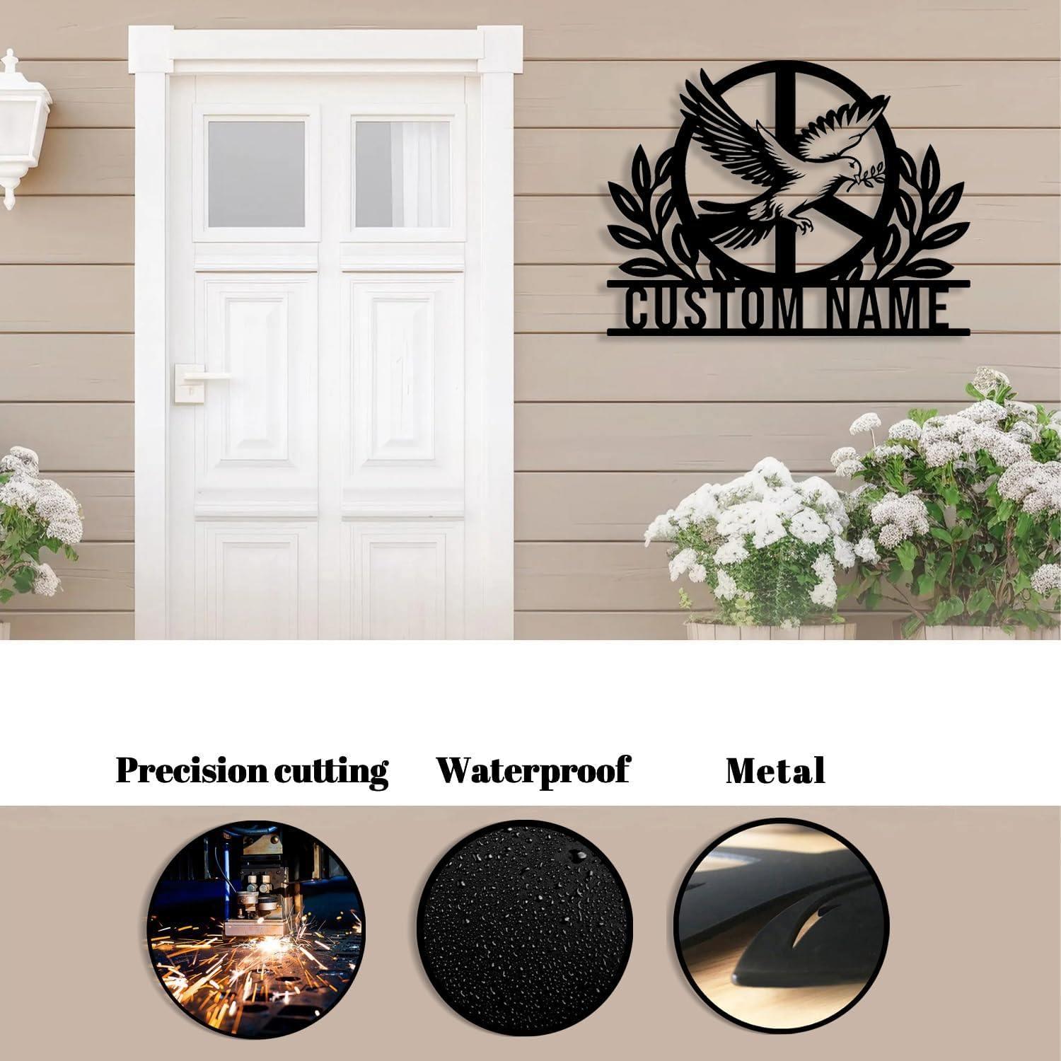 Custom Peace Metal Sign,Personalized Name Wall Art, Dove Harmony Decor,Minimalist Peace Plaque,Home Wall Hanging,Garden Yard Outdoor Decor, Custom Address Sign (Style-5)