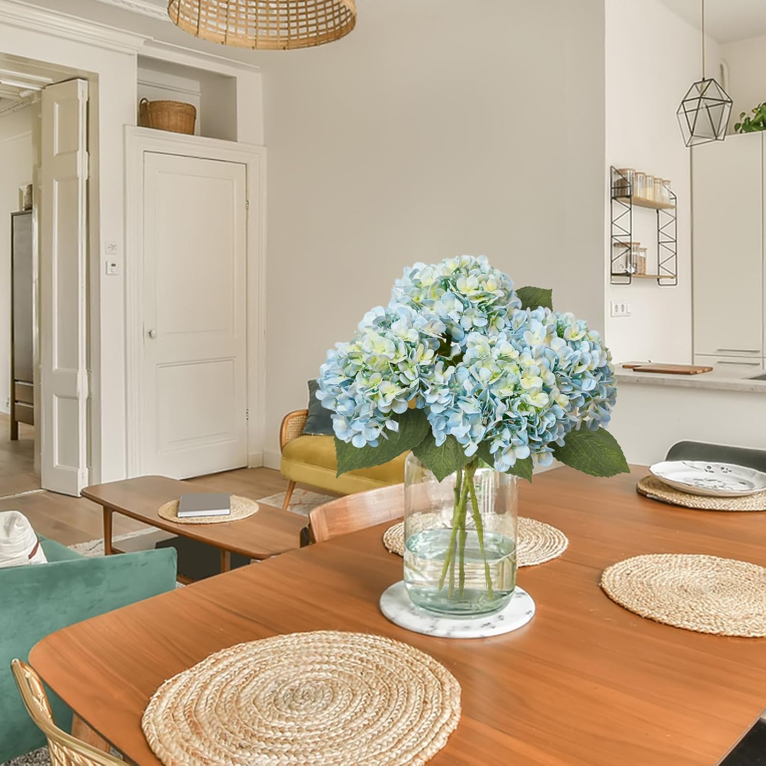 Leftover 4 Pcs Light Blue Hydrangea Artificial Flowers,21" Real Touch Faux Hydrangea Flowers and 3 PCS Butterflies for Hydrangea Decor,Floral Arrangements for Centerpiece Table Decorations,Home Decor - Image 8