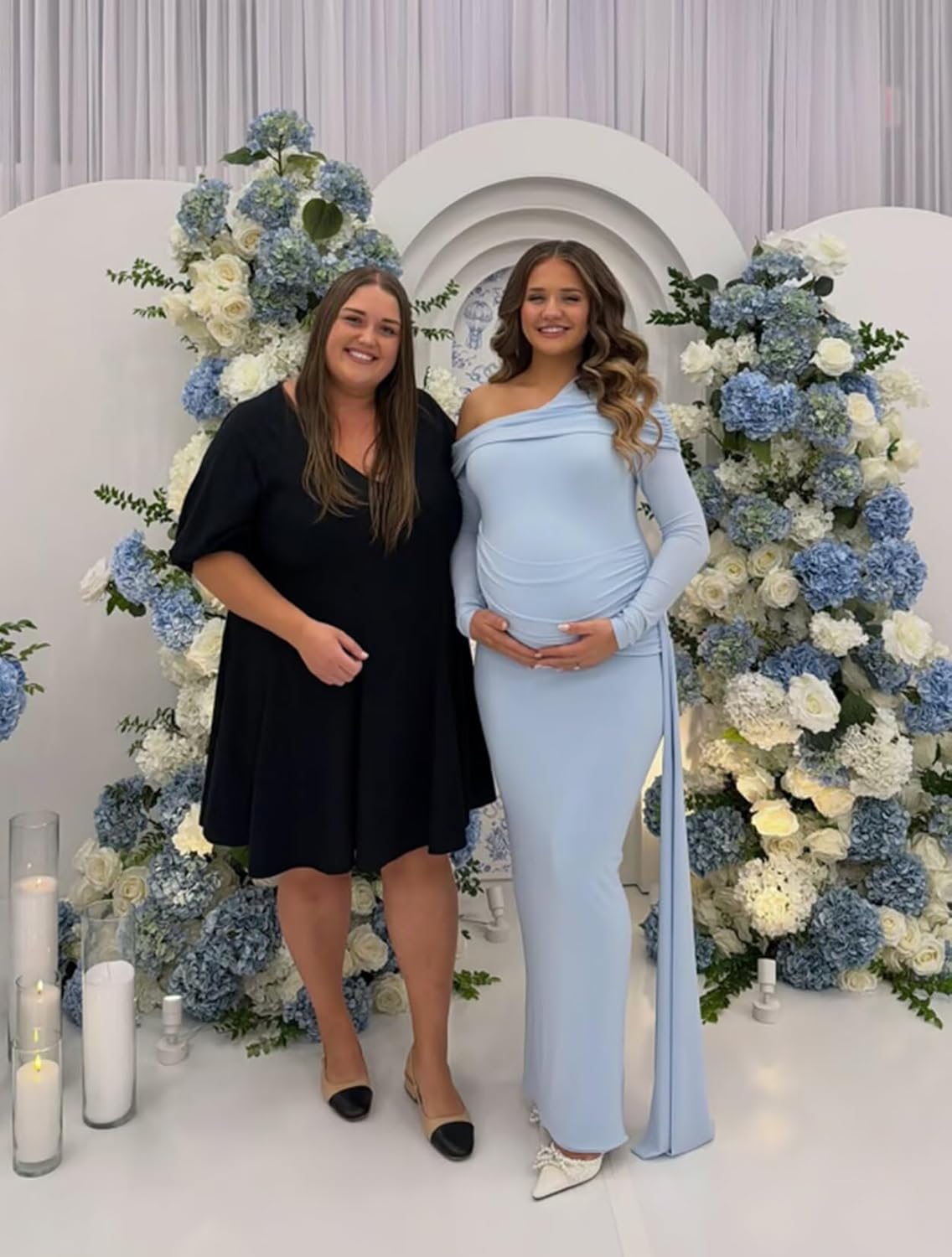 Women's One Shoulder Maternity Maxi Dress for Photoshoot Satin Mermaid Long Sleeve Baby Shower Dress
